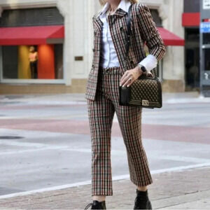 CAbi Jazzy Plaid Double Breasted Blazer & Kick Flare‎ Cropped Ankle Pants Set